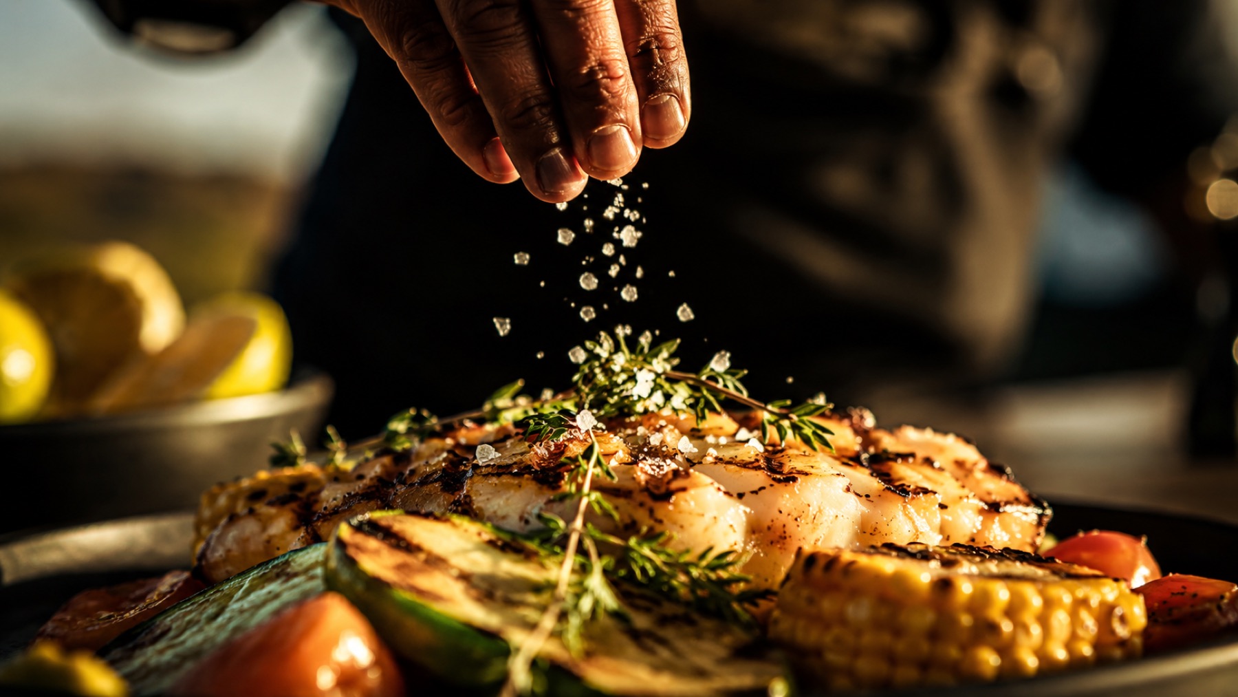 Chef assaisonnant un plat à la fleur de sel SEMAPA